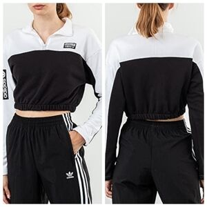 Adidas Black & White Cropped Pullover Collared Sweatshirt